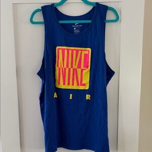 Nike Y2K Men’s Blue Tank Top with Neon Pink Logo